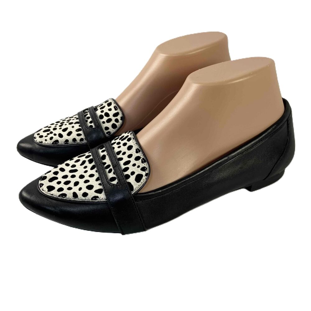 Vionic Womens Size 8 Savannah Spot Black White Leather Loafers Slip On Shoes